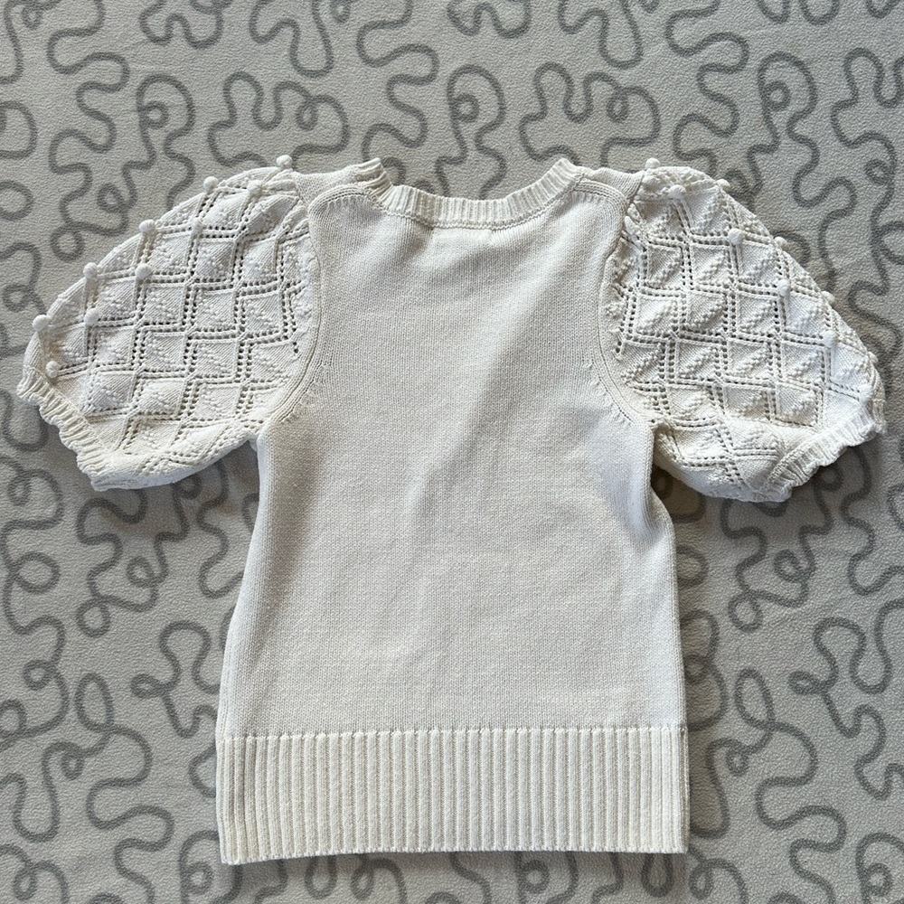 Anthropologie Cream Knit Puff Sleeve Top - Picture 2 of 4